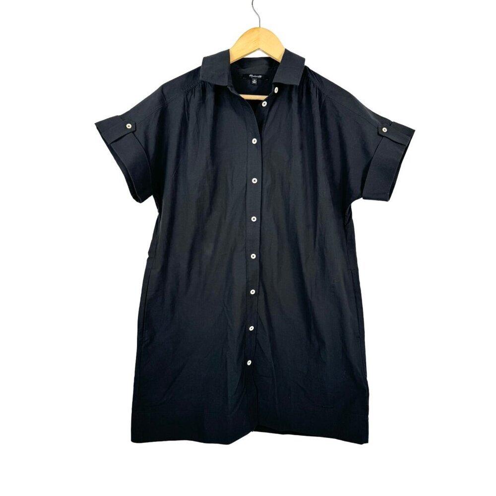 Madewell Collared Button-Front Mini Shirtdress black 90s‎ sz XS